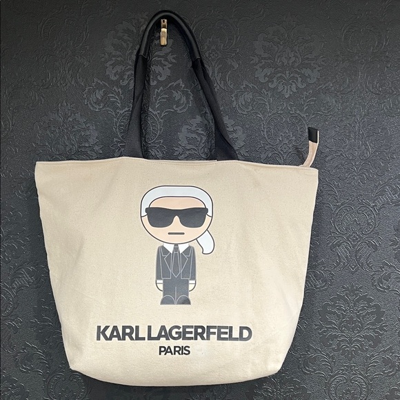 KARL LAGERFELD PARIS KRISTEN CREAM COLOR CANVAS LARGE SHOPPING